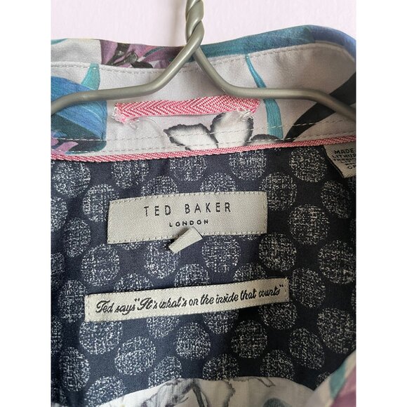 Floral Shirt Men Ted Baker Hawaiian | Casual Button Down Vacation Short Sleeve - Picture 5 of 5